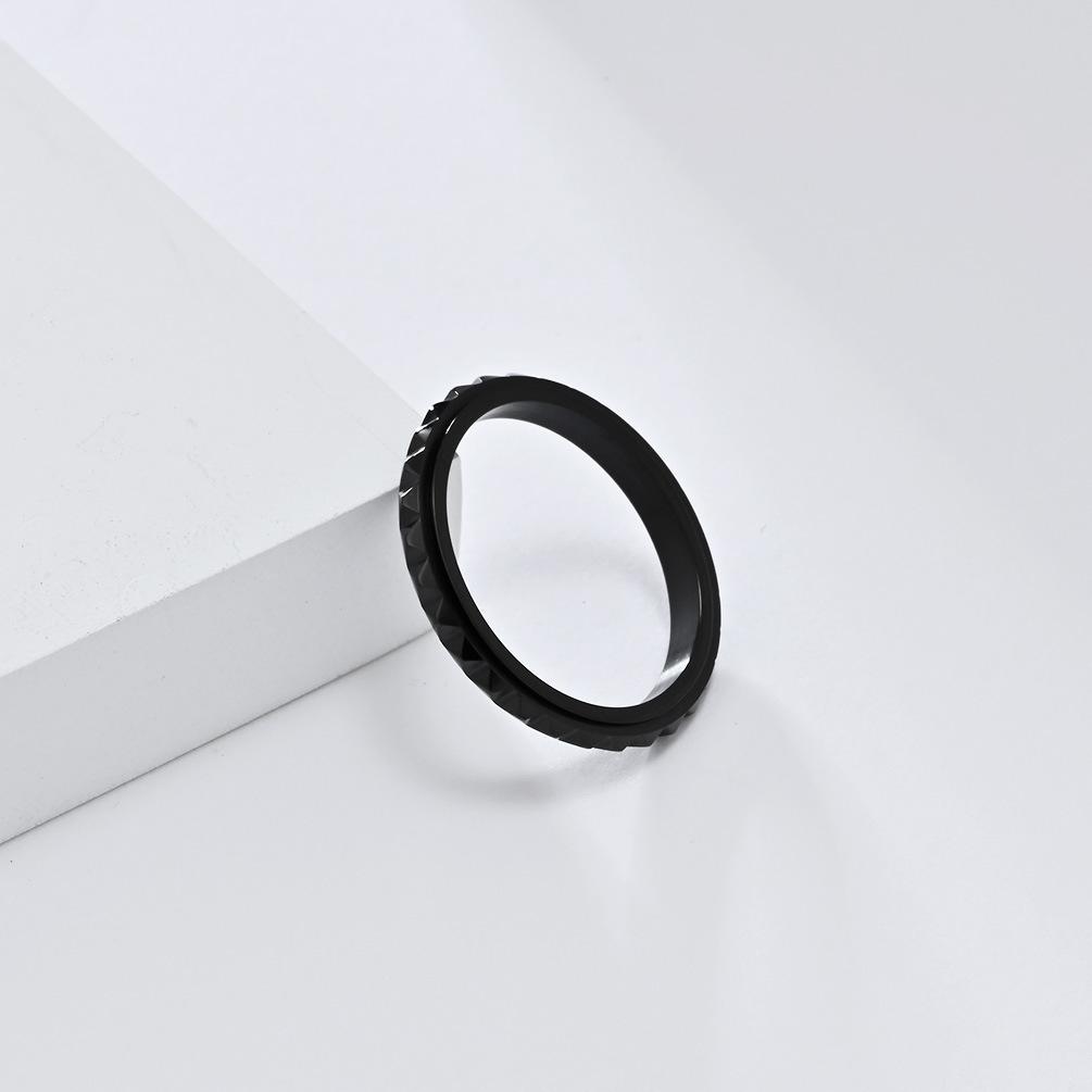 Inel de decompresie rotativ cu zăbrele cu diamante late de 3 mm pentru bărbați, femei, bijuterii de titan negru, unisex, inele pentru degete pentru cupluri, inel cu o singură coadă pentru fete