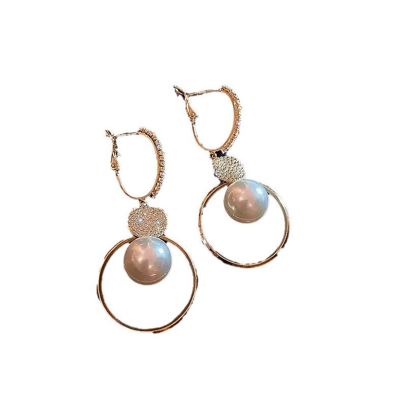 Pearl Circle Trendy Korean French Style Versatile Long Earrings for Women