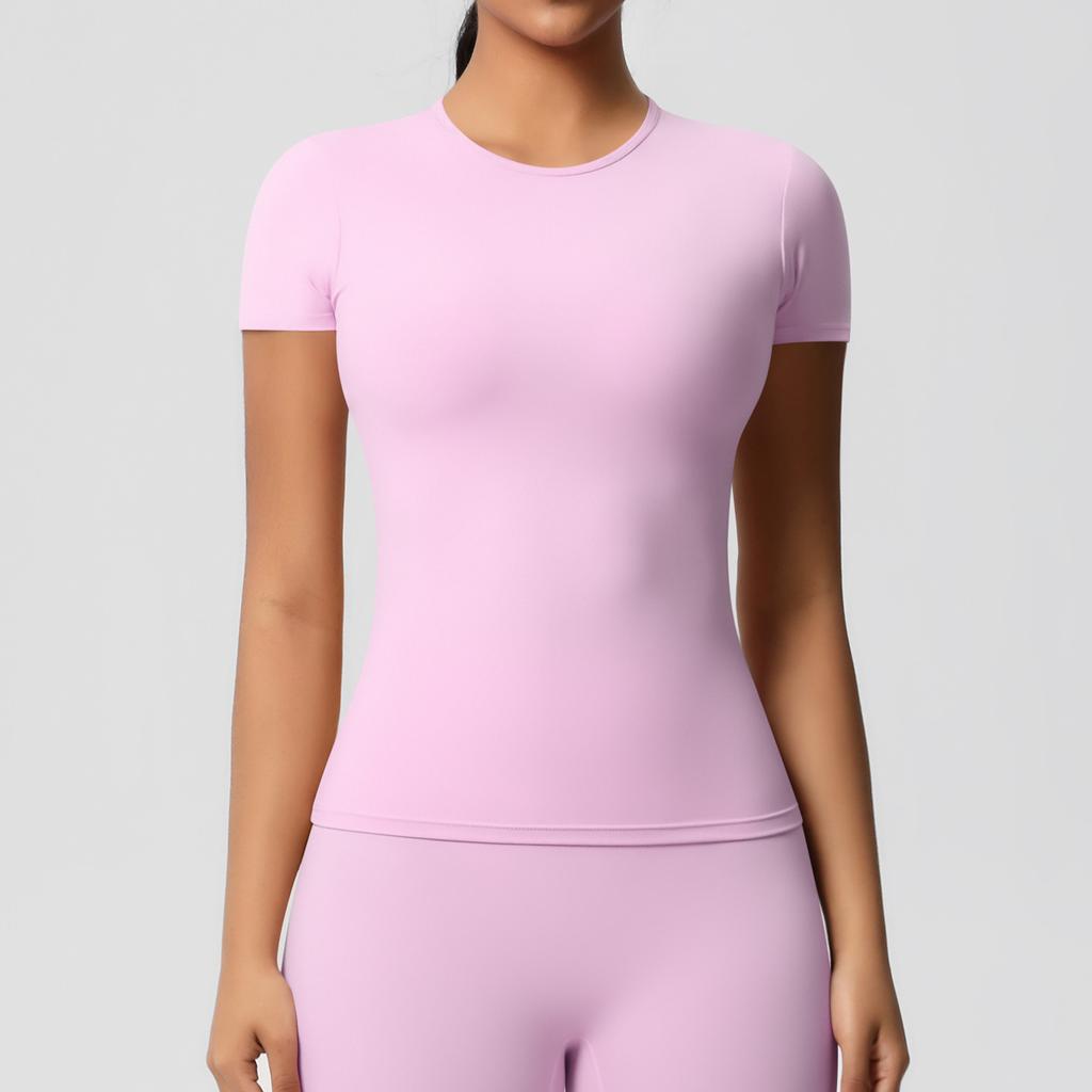 Solid color double-sided abraded tight sports short-sleeved T-shirt sports running fitness yoga clothes top women