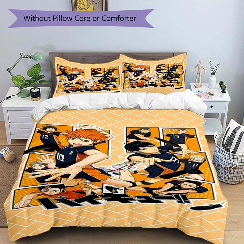 3pcs Duvet Cover Set (1*Duvet Cover + 2*Pillowcase, Without Core), Haikyu Print Bedding Set, Bedroom Decor, All‑Season, Birthday Gift