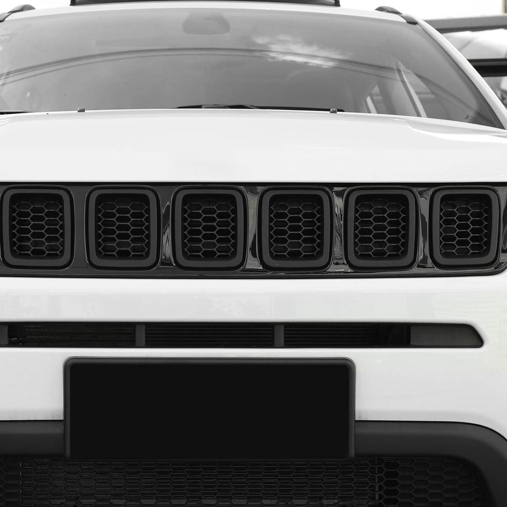Front Grill Inserts Grille Cover Trim Accessories Compatible with Jeep Compass 2017-2020 (Matt Black)