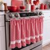 Cotton Blend Gingham Oven Curtain With Ruffled Lace Trim Farmhouse Kitchen Decor 75x55cm