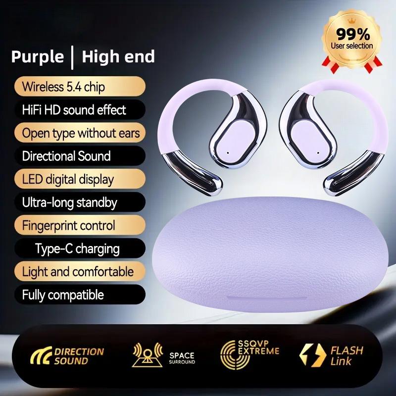 Open Ear Wireless Headphones Bluetooth 5.4, Comfortable Lightweight Earphones with LED Display, Touch Control & Type-C Charging