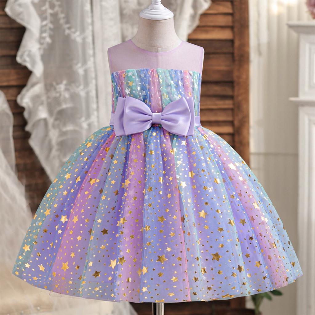 Summer Girls Princess Dress Colorful Children's Star Mesh Puffy Dress Skirt