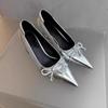 Fashion New Pointed Irregular Suspended Heel Shallow Mouth Single Shoe Butterfly Bow Mesh High Heels Temperament Imperial Style Tacones