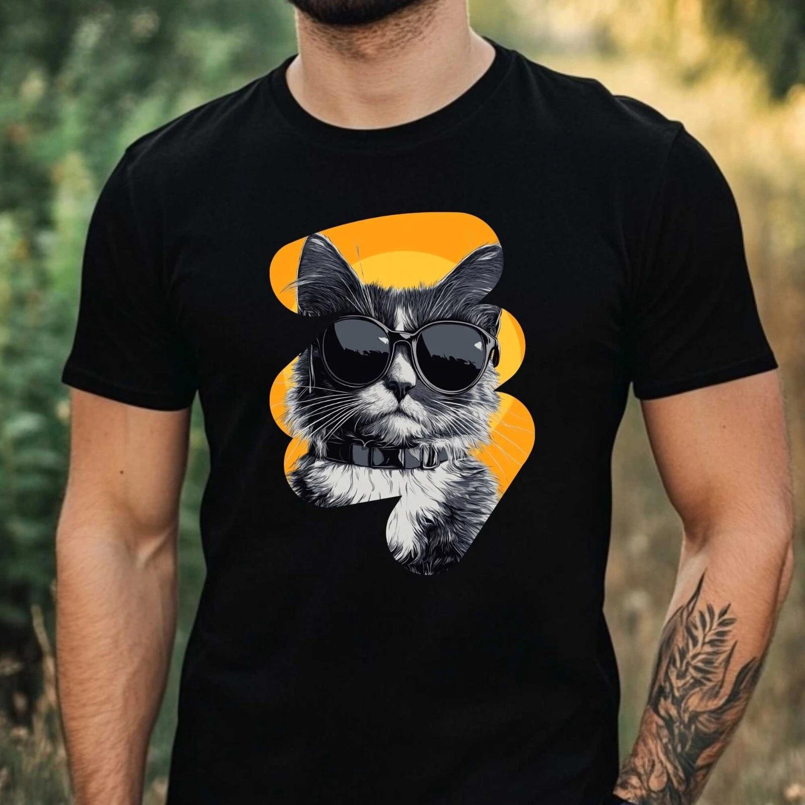 T-Shirt Herren Katze mit Sonnenbrille Motiv Baumwolle Größe XS bis 5XL XL
