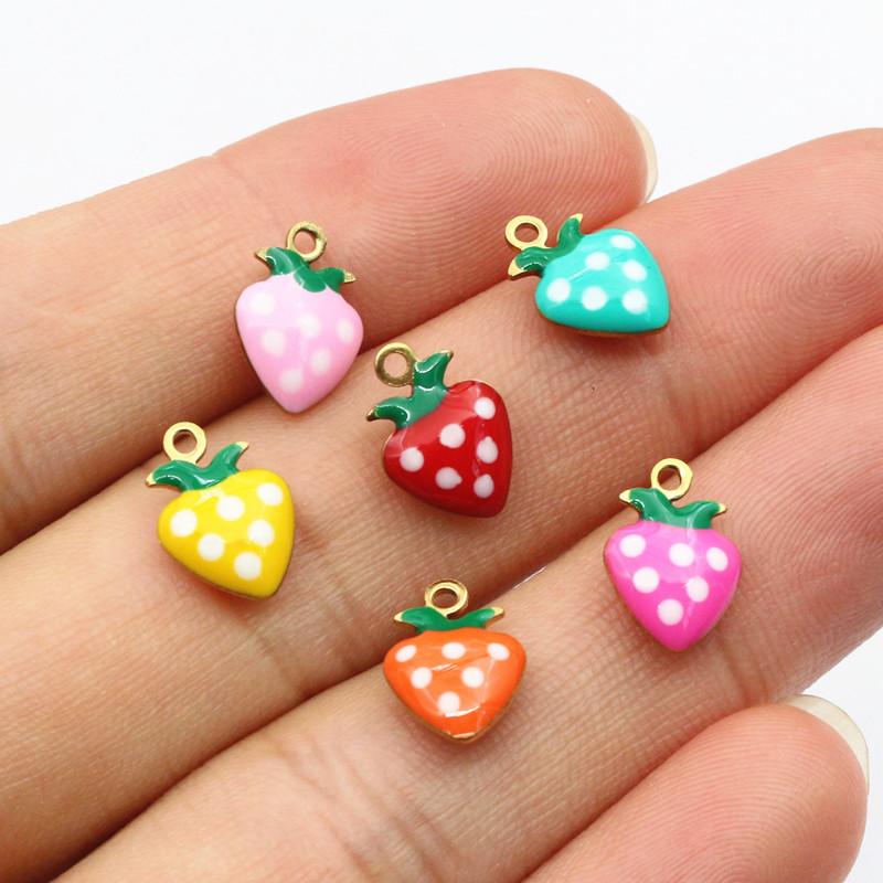 20pcsStainless Steel Enamel Strawberry Charms Pendant 11x8mm Fruit for Earrings Necklace Bracelet DIY Jewelry Accessories