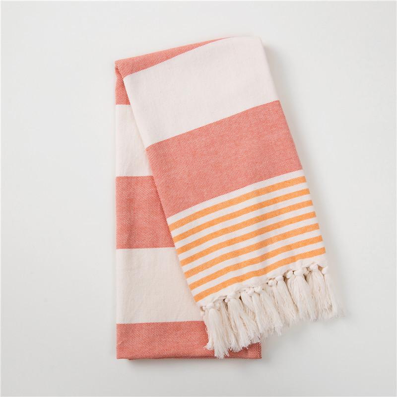 100% Cotton Striped Tassel Beach Towel - 30 Color Options