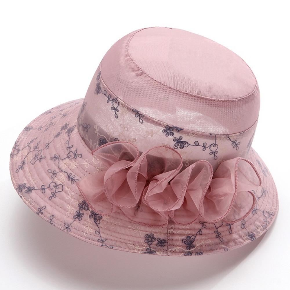 Flower Middle-aged Fisherman Hat Wide Brim Thin Basin Hat Elegant Sun hat