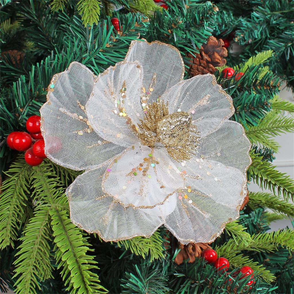 Sparkling Christmas Flower Decorations, DIY Christmas Trees, Hollow Flower Arrangement Accessories, Simulated Flower Ornaments