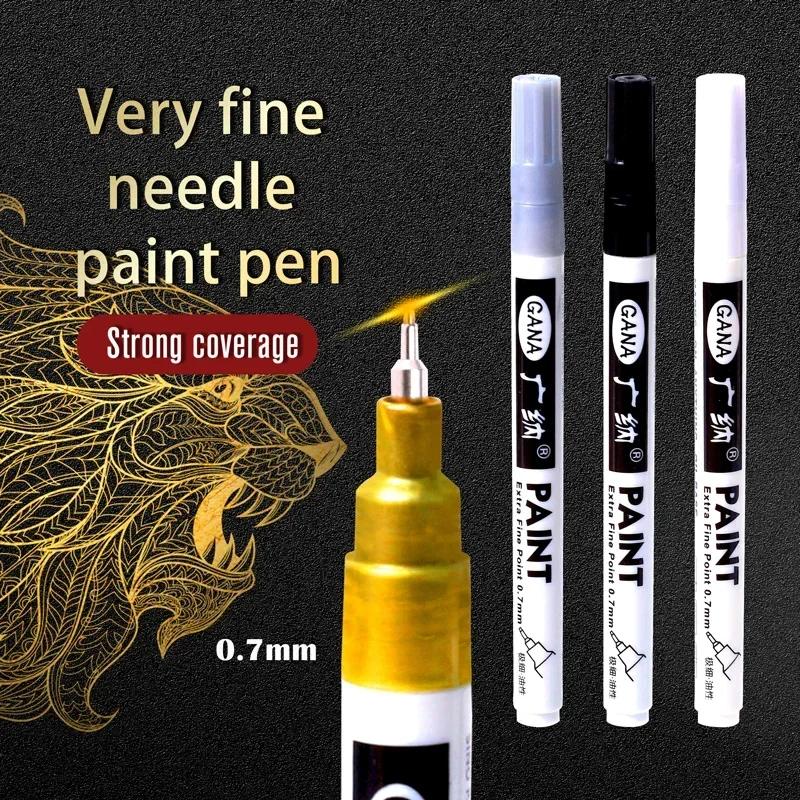 4 Stück/Set Ölbasierte Weiße Schwarze Permanente Farbe Marker Stifte 07mm Extra Fein Wasserabweisend für Felsenmalerei Holz Metall Leinwand