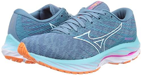 Mizuno Wave Rider 26 Running Shoes, Women's, Lightweight, Resilient, for Jogging, Marathons, Training, and Sports, Blue/White/Orange, Size 25.0 cm, 2E