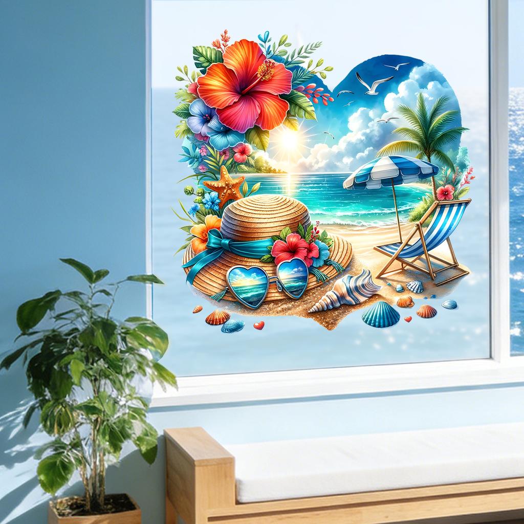 Sommer Strandurlaub Stil Glasaufkleber zur Dekoration von Wohn- und Schlafzimmerfenstern