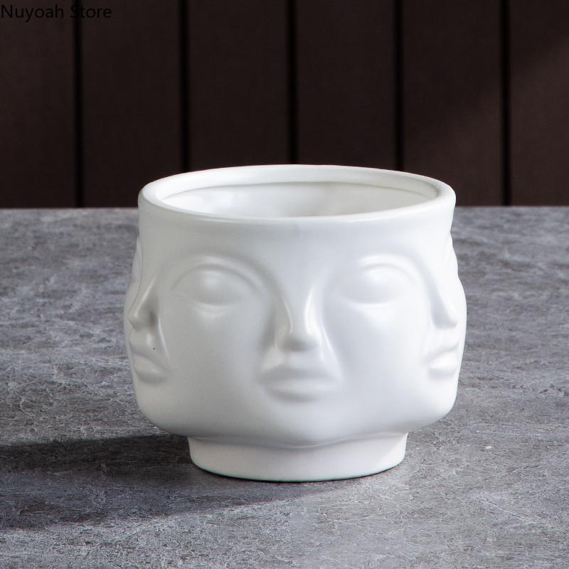 Nordische Keramik-Gesichtsvase Modernes Wohnzimmer Lippenblume Leichter Luxus Ausdruck Halbes Gesicht Dekoration Heimdekorationszubehör