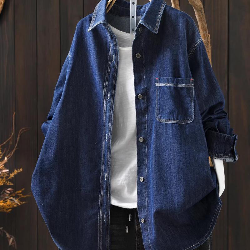 Women s Loose Fit Denim Blue Long Sleeve Shirt - Early Spring 2026 Collection L (130-150 jin) синий