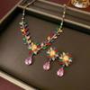 European Style Zircon Water Drop Flower Necklace & Earrings Set