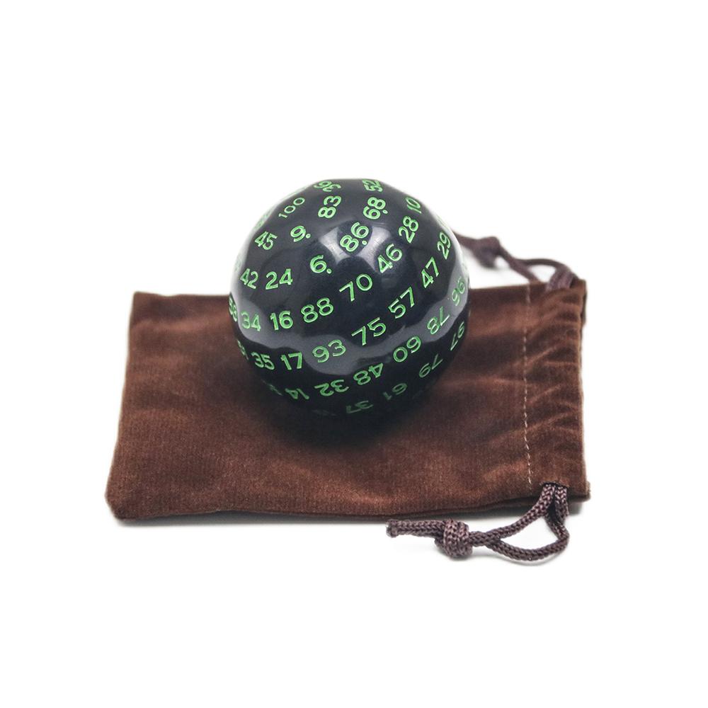 Multi Sided Dice 100 Sided Numbers Acrylic D100 49mm Black with Case for Fun Kids Party Entertainment