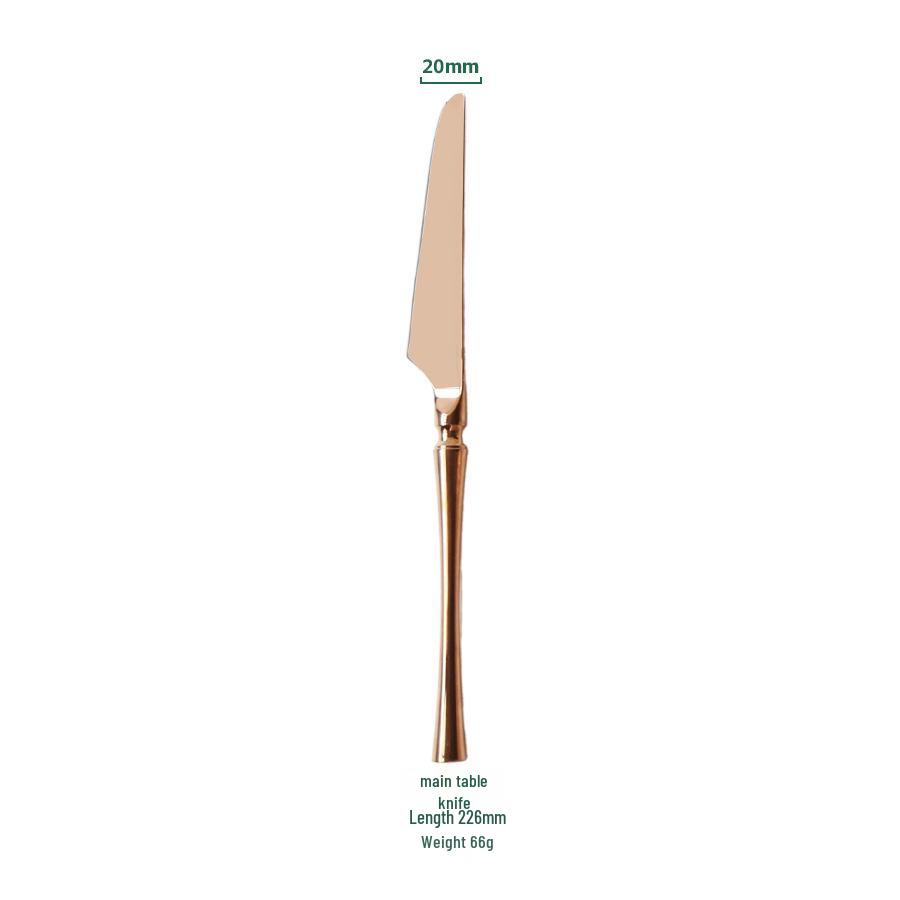 European Rose Gold 304 Stainless Steel Western Cutlery Set: Long Handle Mixing Spoon & Fruit Fork.