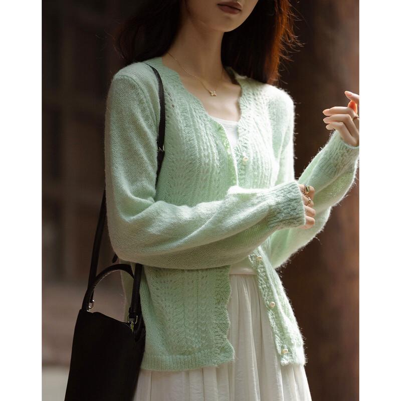 Demana Women's Mohair Blend V-Neck Knit Cardigan