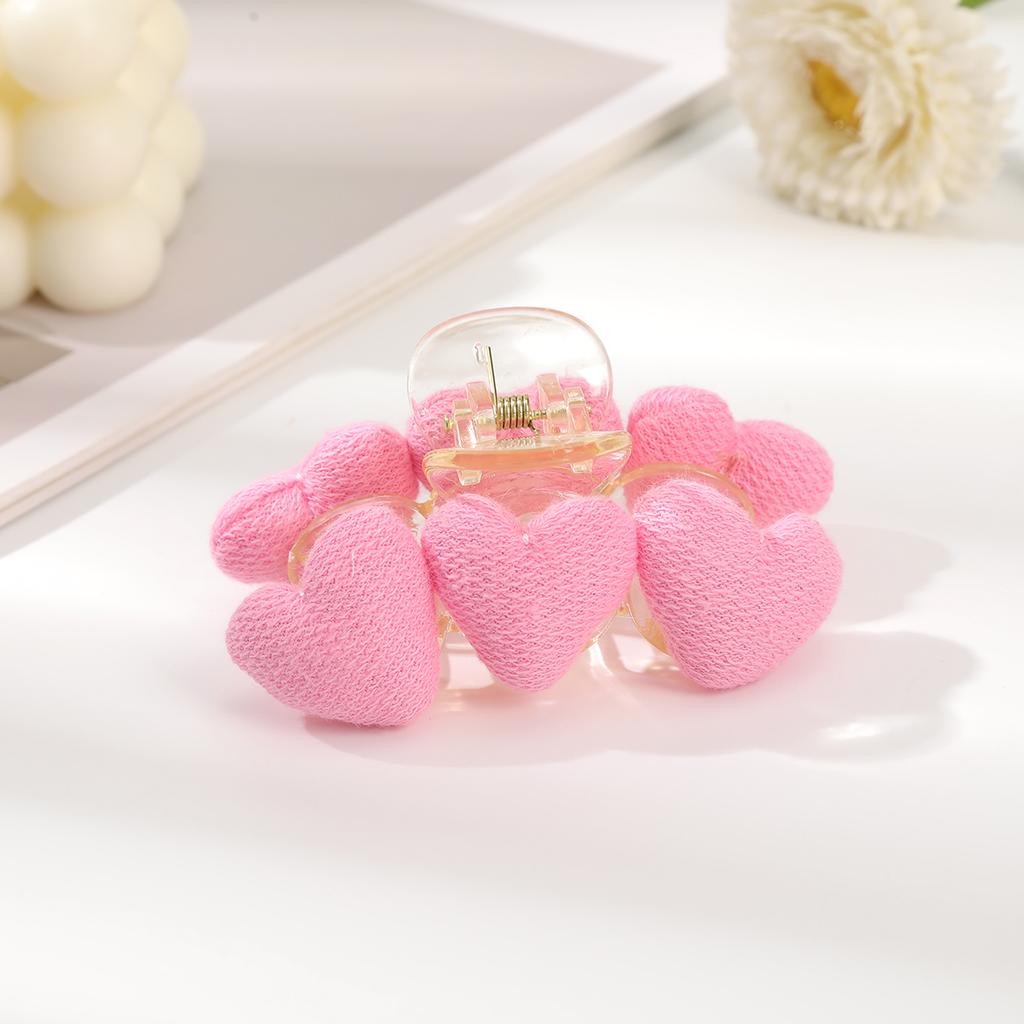 AWAYTR Cotton Love Heart Hair Claws Plastic Floral Hair Clips Crab For Women Girl Gift Hair Accessories Valentine Headwear
