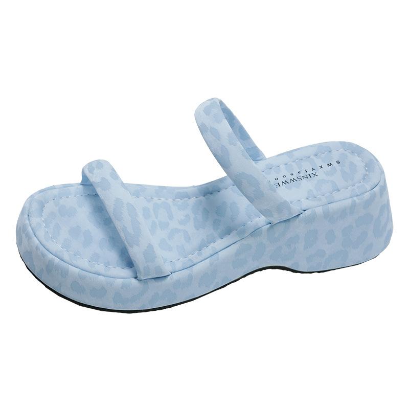 Pink Leopard Print with Skirt Thick-soled One-word Slippers Women's Summer Wear 2025 New High-end Versatile Cool Slippers