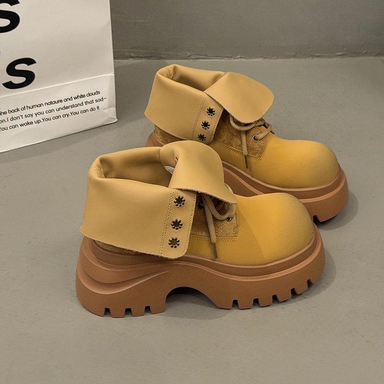 

[youshilai] niche retro height-increasing short boots women s 2025 autumn versatile round head lace-up fashion boots 35