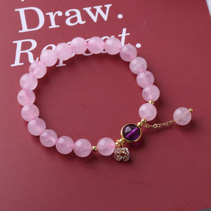 Pink Crystal Bracelet for Women, Natural Crystal Heart Bracelet Holiday Gift