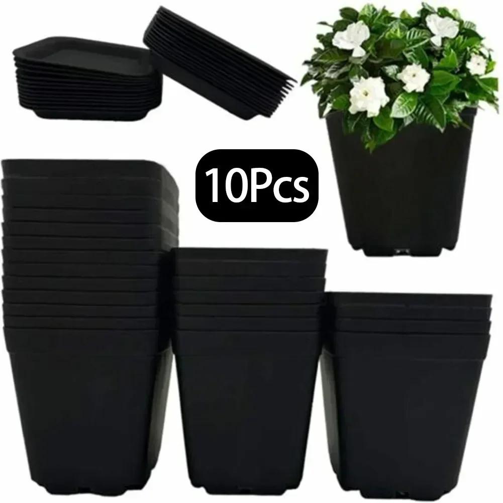 10pcs/set Colorful Multi Square Nursery Flower Pots Succulent Plant Pots Lightweight Reusable Plastic Plant Pot With Drain Tray