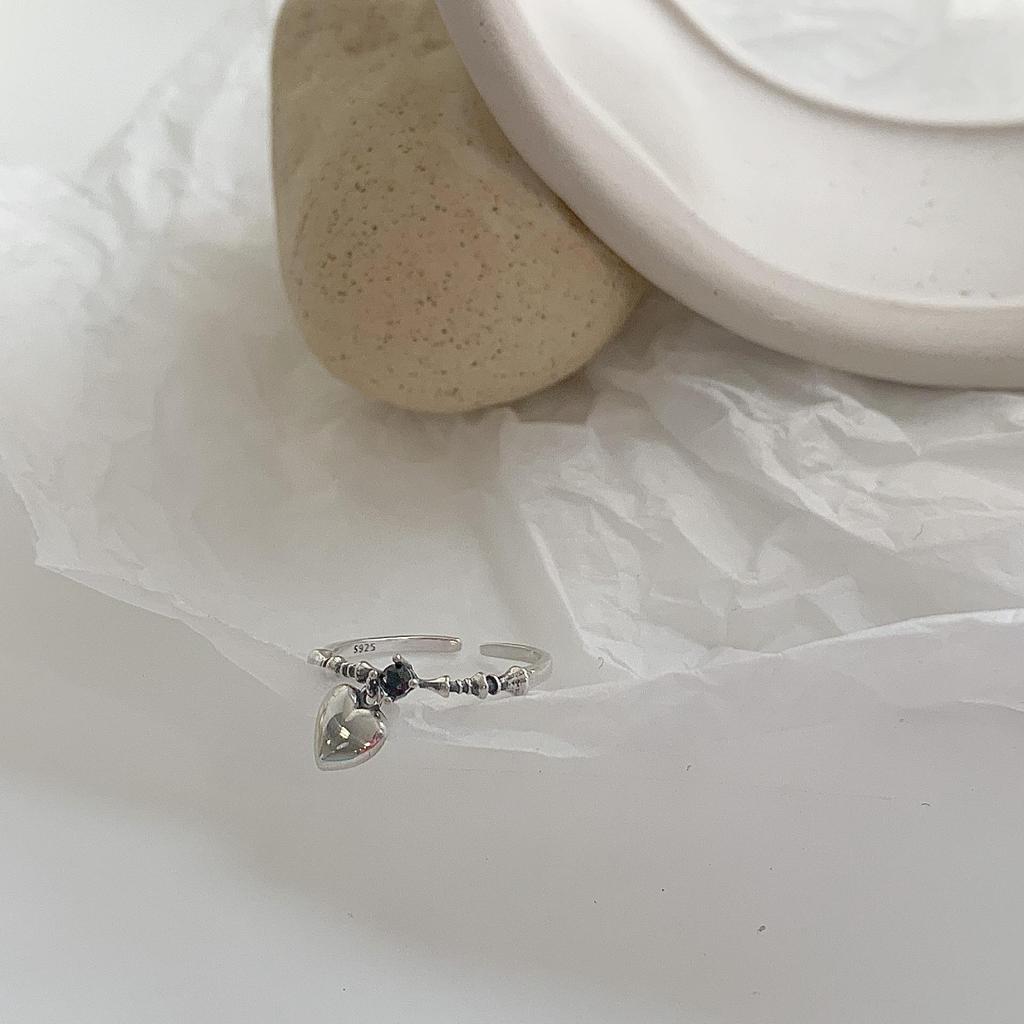 Sterling Silver Distressed Open Ring, Retro Adjustable Index Finger Style for Women 2021 Trend