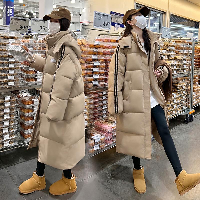 Down cotton-padded clothes women's winter new long loose college style couple versatile hooded thickened cotton-padded jacket