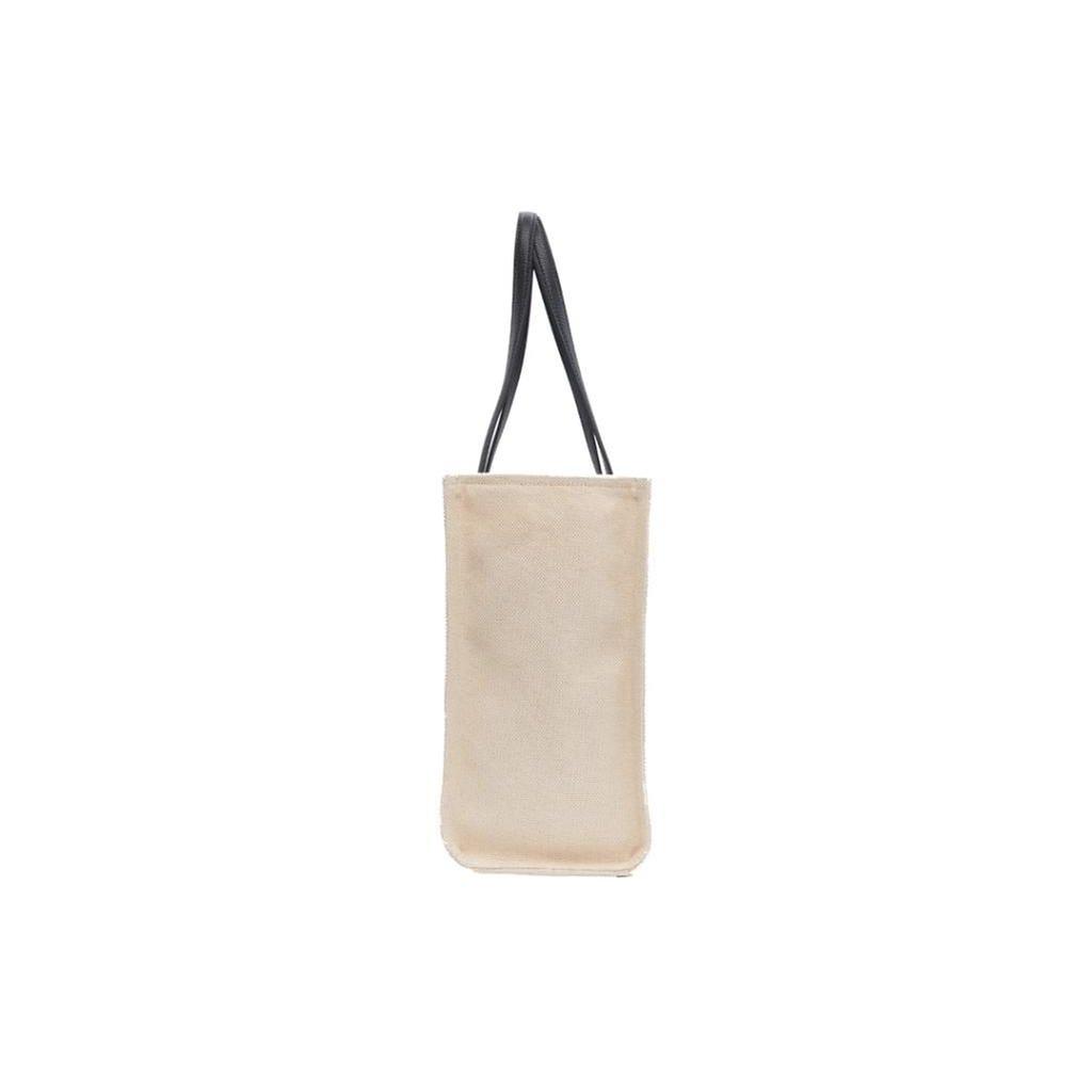 Bally Large Capacity Open Design Fabric Tote Bag Shopping Bag Handbag Women Tote Natural Black Gold 6307789
