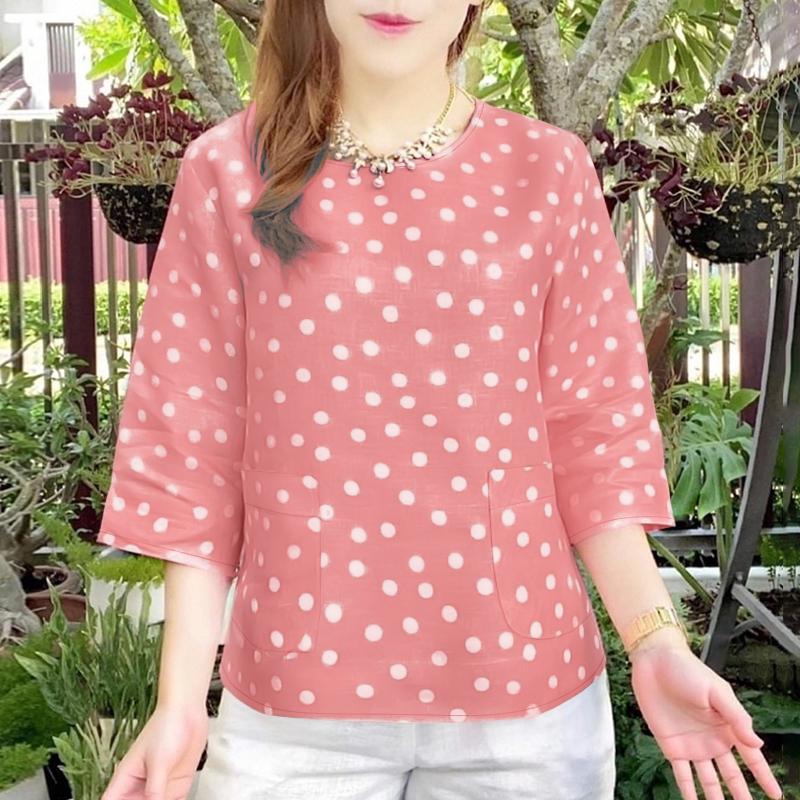 

ZANZEA Women Casual Round Neck 3/4 Sleeve Loose Polka Dot Blouse