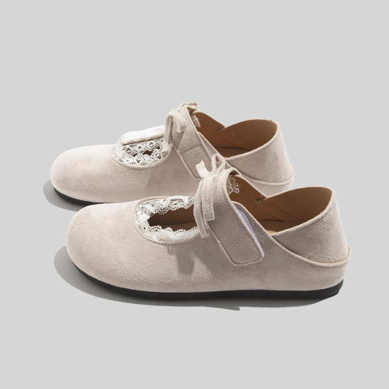 Retro Lace Closed Toe Half Slippers Outdoor Flat Shoes Slip-on Women's Shoes