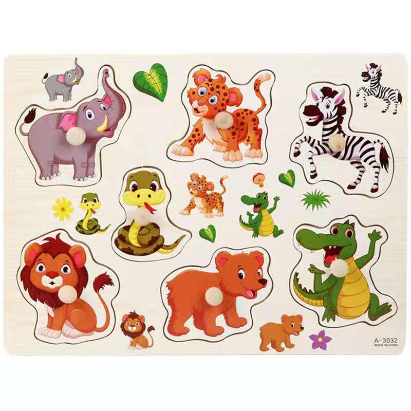 Wooden 3D Educational Grasping Board & Puzzle for Children: Animal & Fruit Theme Cognitive Toy
