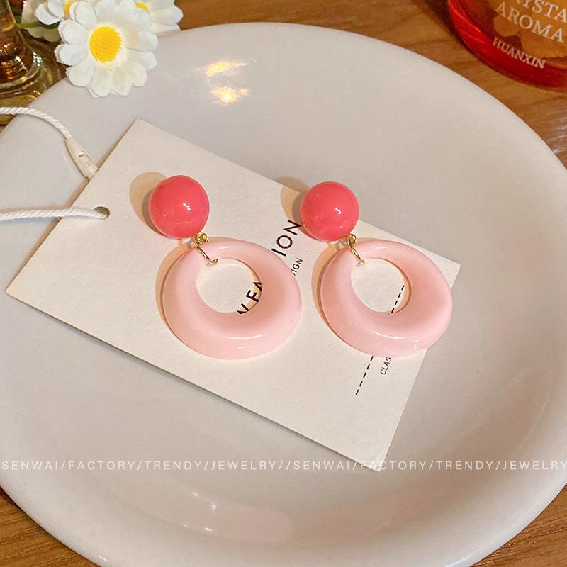 Dopamine Contrast Color Circle Earrings Women's Design Circle Stud Earrings Exaggerated Ears