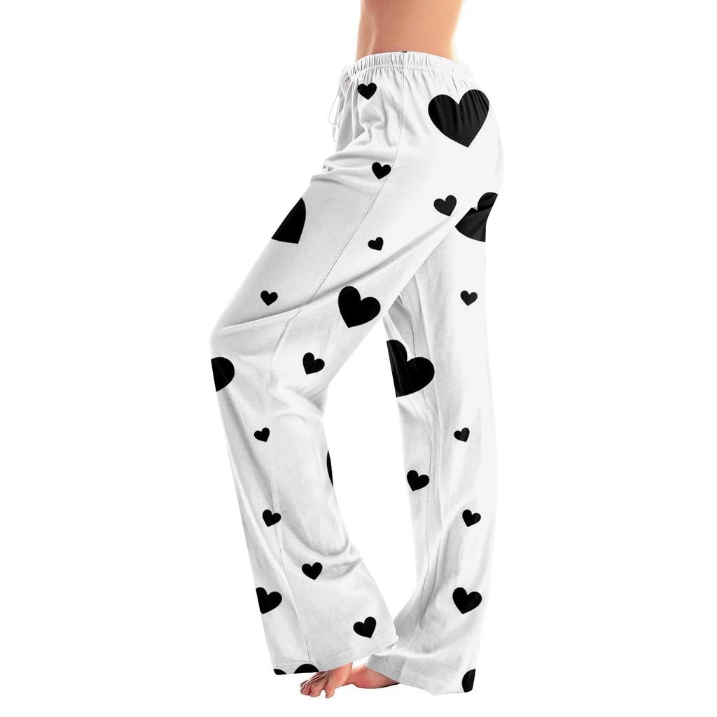 Dámské pyžamové kalhoty na spaní ležérní kalhoty se stahovací šňůrkou v pase pohodlné rovné kalhoty na jógu volné