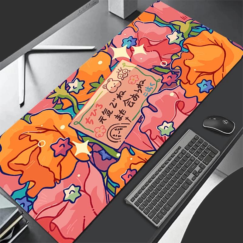 Flower Print Leather Gaming Mouse Pad Large Gamer Keyboard Vintage Flower Pattern Desk Mouse Mat Gaming Dorm Notebook Mousepad