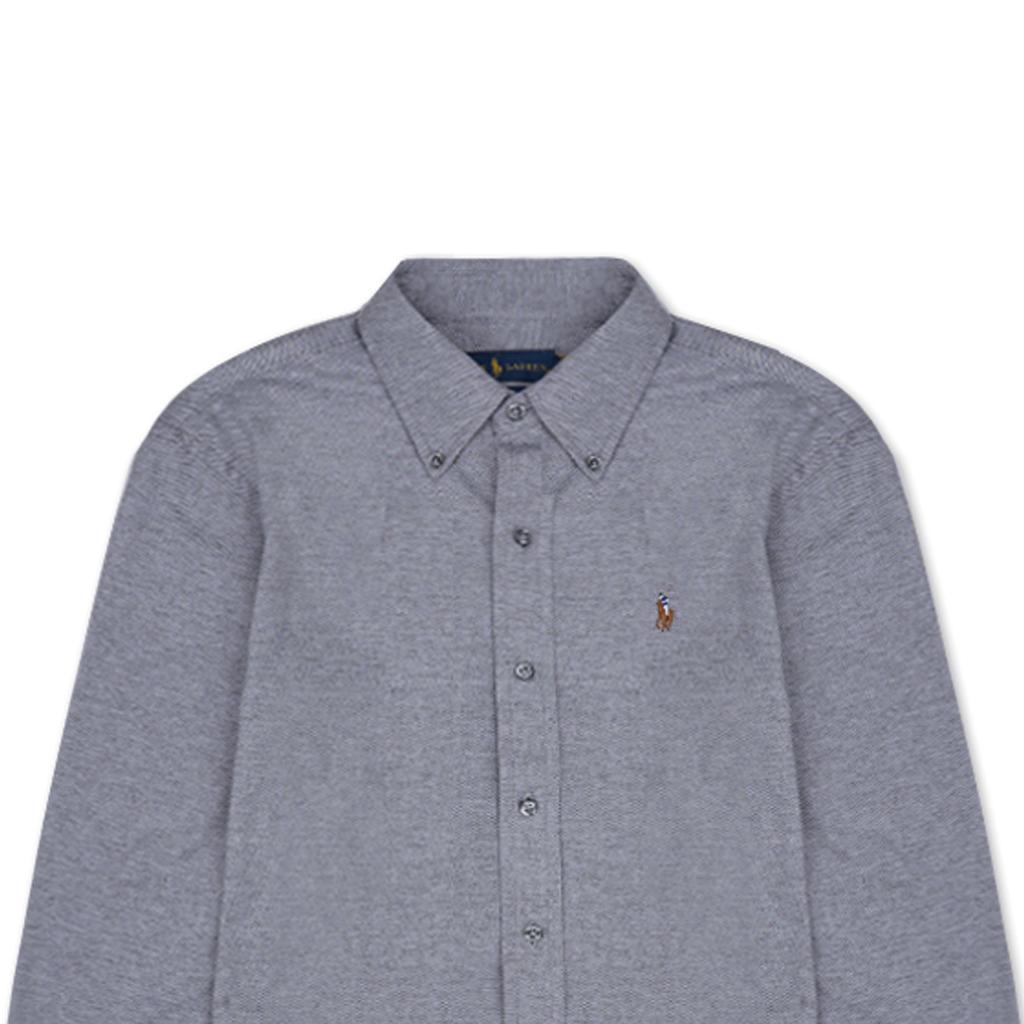 Polo Ralph Lauren Pattern Embroidered Pointed Collar Long Sleeve Shirt Men shirts Gray 710718721-011