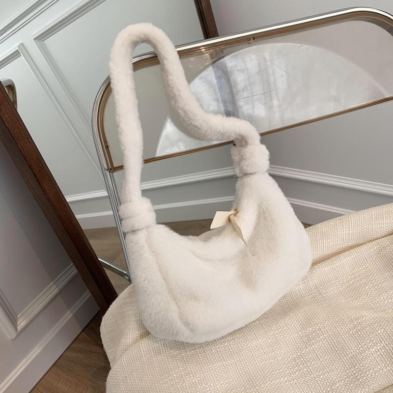 Autumn and Winter Fluff Solid Color Mini Bag Casual Fashion Underarm Women's Bag Fashion Plush Handbag