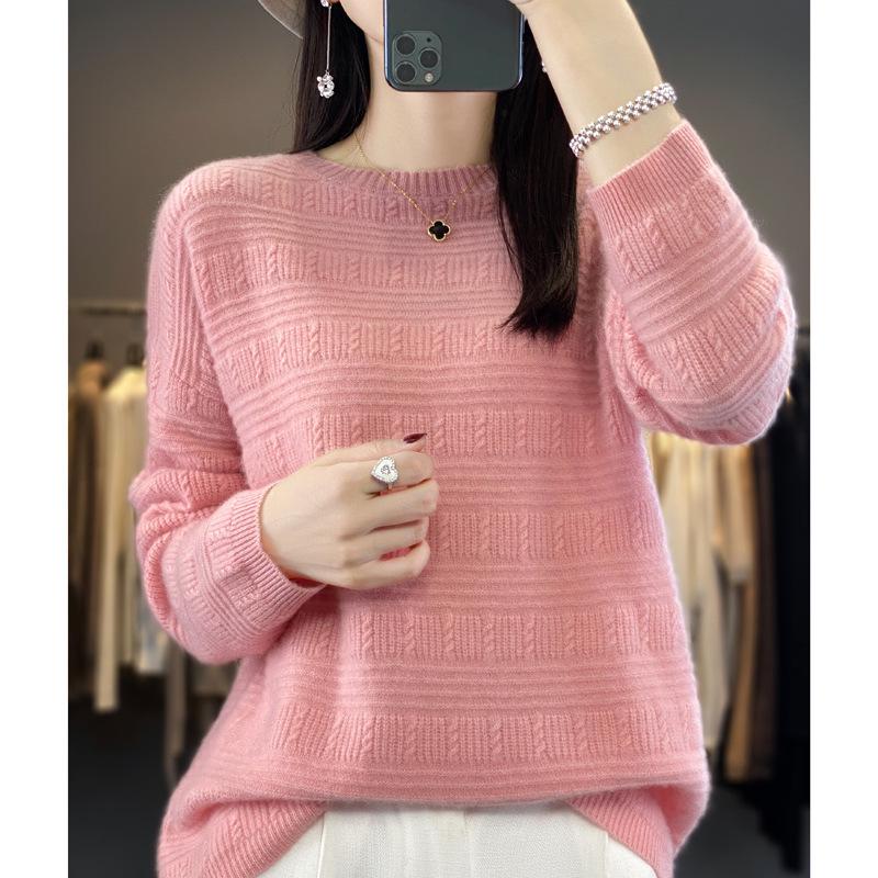 Women's Loose Wool Crochet Sweater - Round Neck Knitwear, Hollow Design, Autumn/Winter Versatile Style