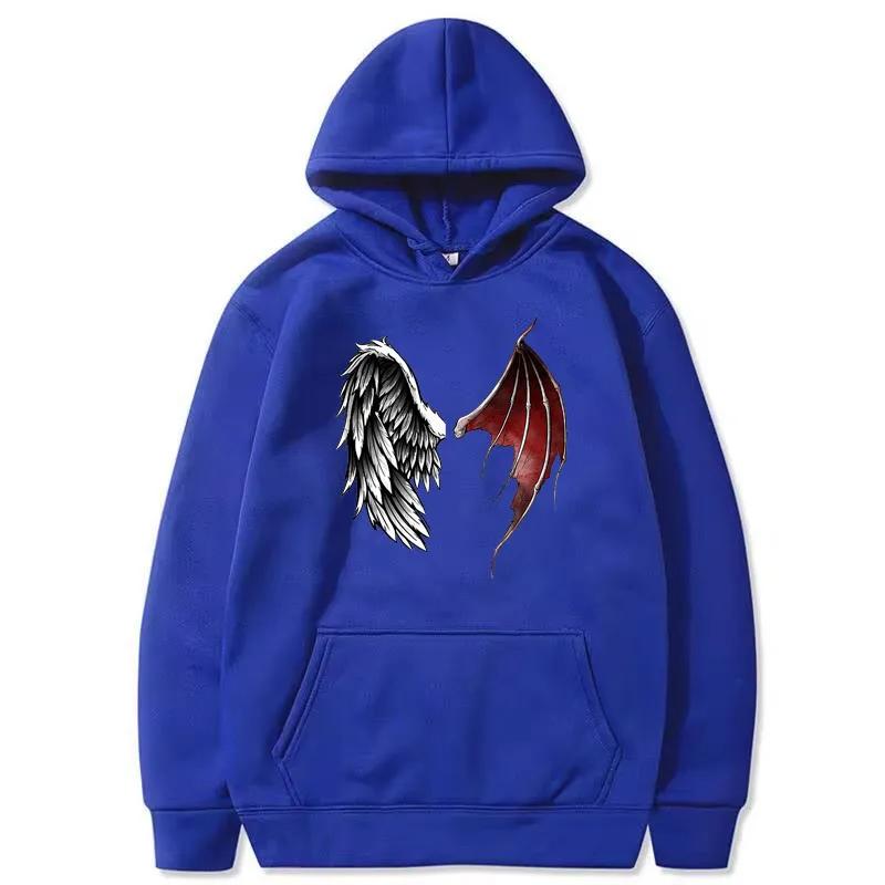 Demon And Angel Wings Print Hoodie Winter Fleece Long Sleeves Sport Jogging Pullover Sweatshirt Clothes