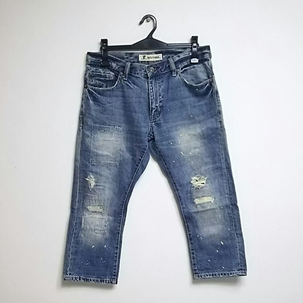 

[Б/У] Рекомендуется для поклонников Y2K и Achieve! Джинсы 3/4 длины с эффектом потертости