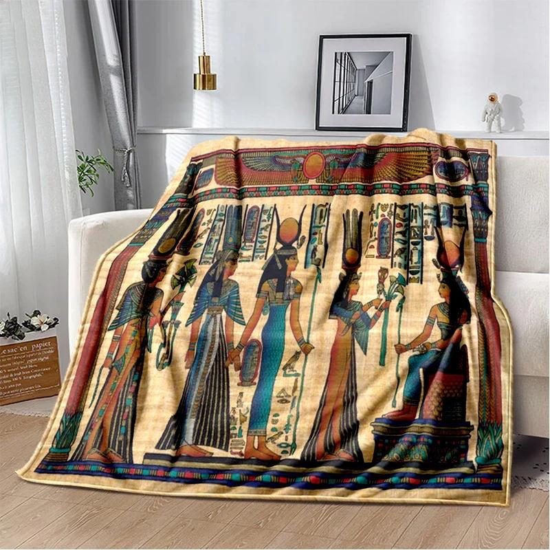 Ancient Egypt Blanket Mysterious Symbol Scarab Throw Blanket Soft Cover Eye of Horus Lightweight Warm Blankets for Bedroom Gifts