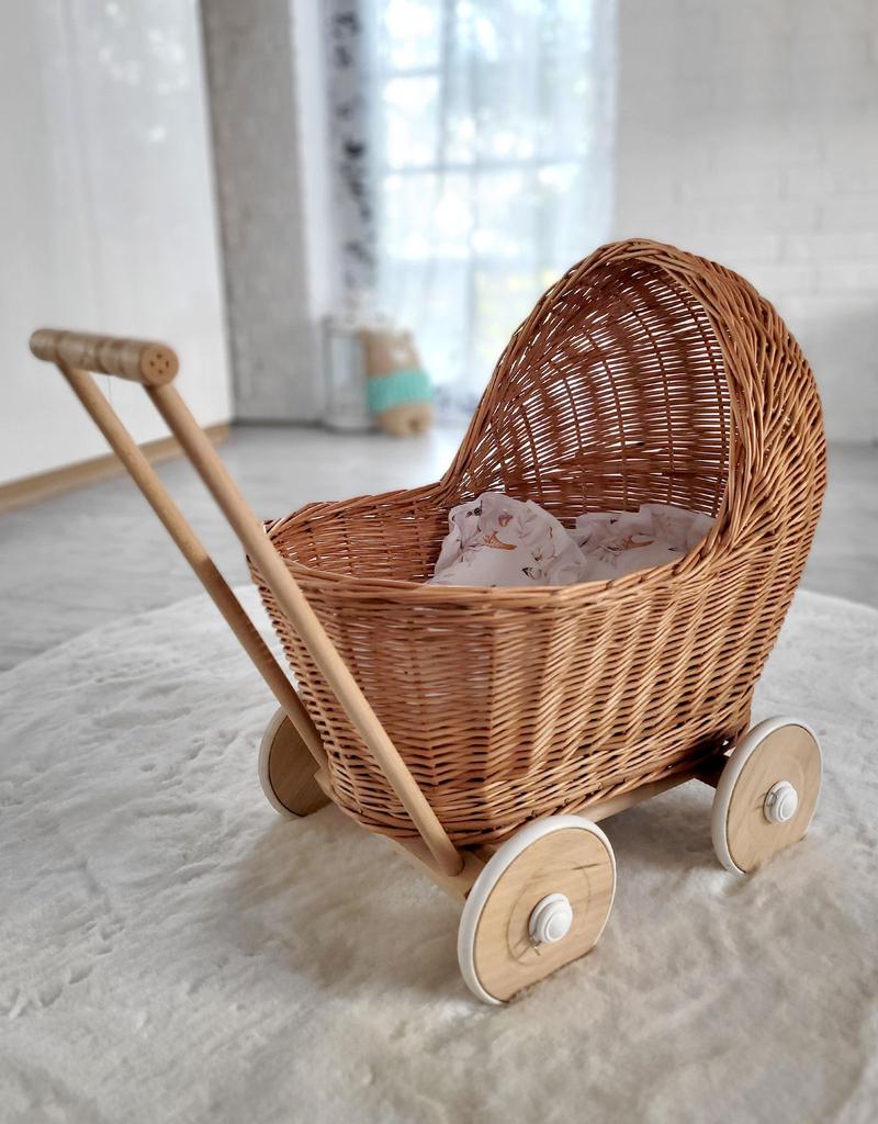 Wiklinowy wózek dla lalek z popychaczem - naturalny