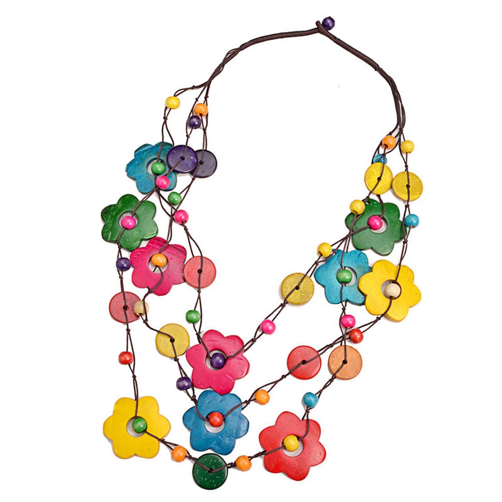 

Африканское вдохновение Многослойное ожерелье с подвеской в виде цветка Аксессуар для женщин Винтажная цветочная подвеска с прочными деревянными бусинами