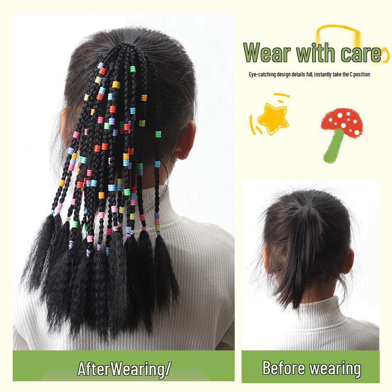 Girls  Colorful Beaded High Ponytail & Braid Headbands