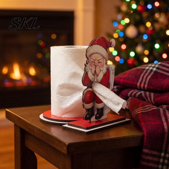 Christmas Gift for Kitchen Paper Towel Holder, Funny Snowman Elf Santa Claus Tissue Decorative Holiday Storage Stand Dispenser, Wooden Standing