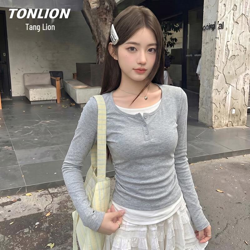 Женский базовый топ TonLion с длинным рукавом, имитирующий двойку XL