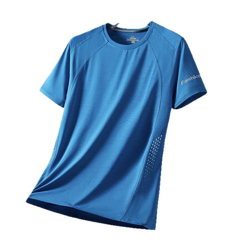 Men's Quick-Dry Stretch Sports T-Shirt - Breathable, Sweat-Wicking, Crew Neck, Ice Silk Short Sleeve