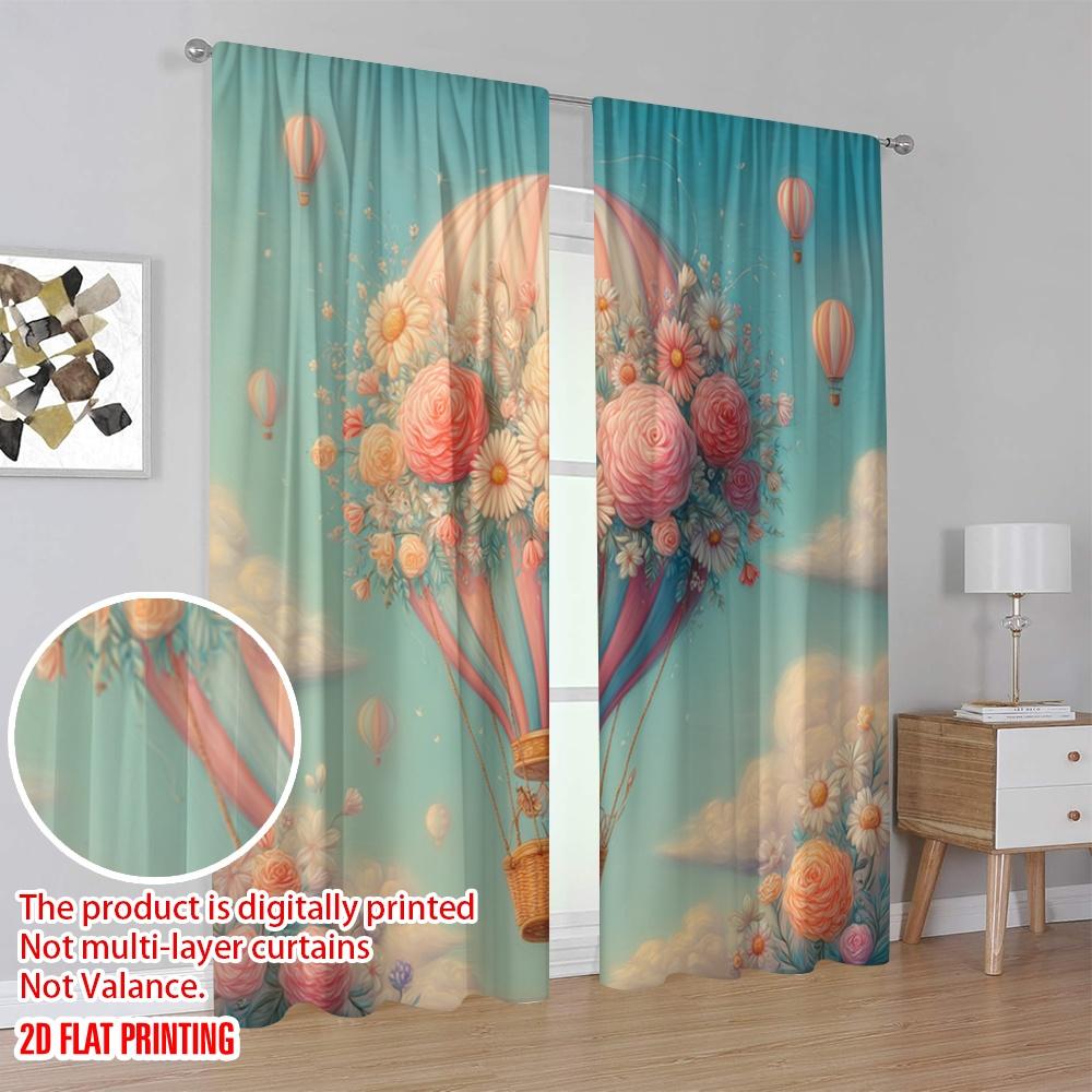 2pcs 2D flat printing Curtains Vintage floral  air balloon Digital Printed Polyester Drapes Holiday Decorations for Po